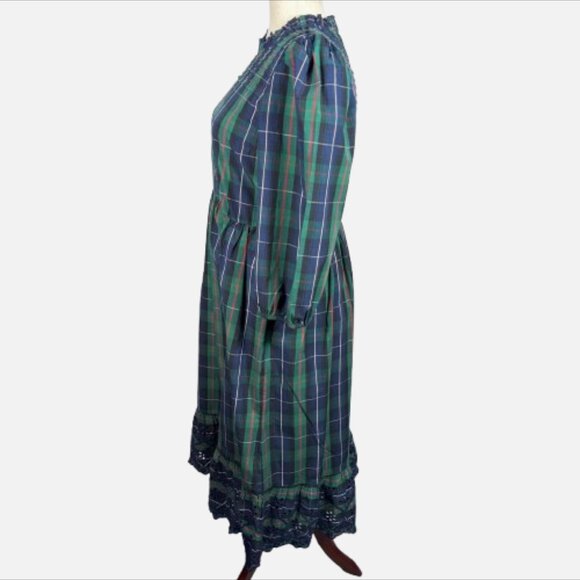 Crown & Ivy Navy Red Tartan Plaid Eyelet Hem Christmas Holiday Midi Dress SZ 16 - Picture 4 of 15